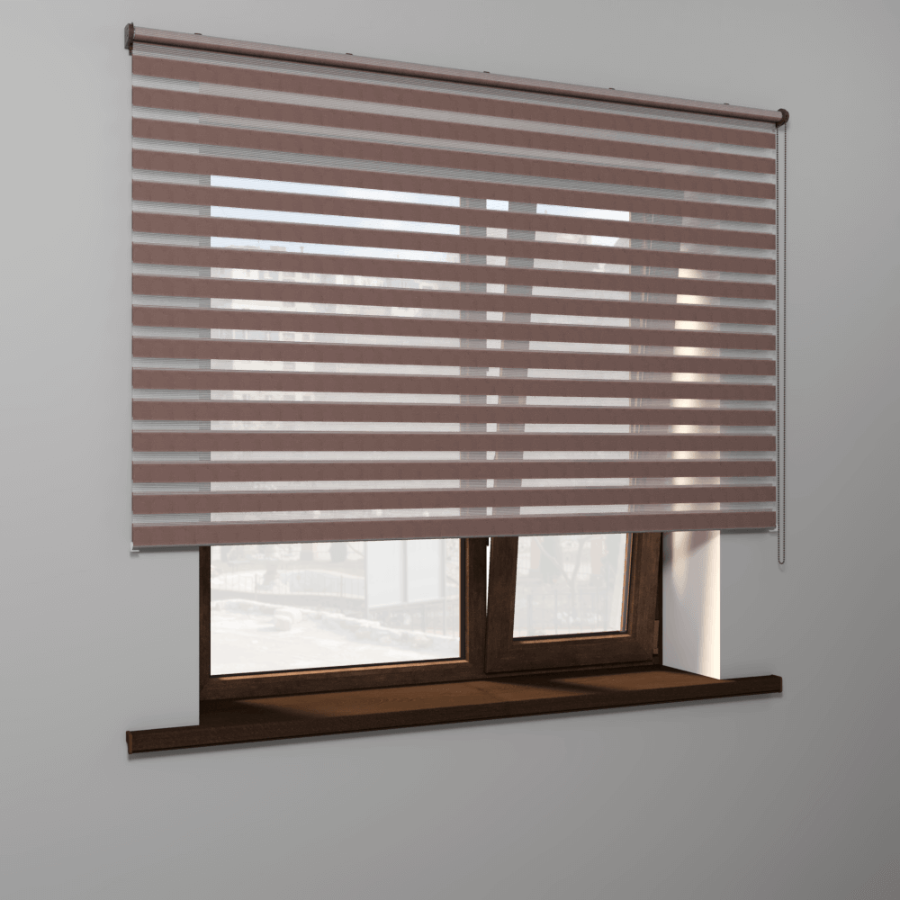 Рулонная штора «MGS День-Ночь» фурнитура Коричневая. Ткань коллекции «Соло» Мокка