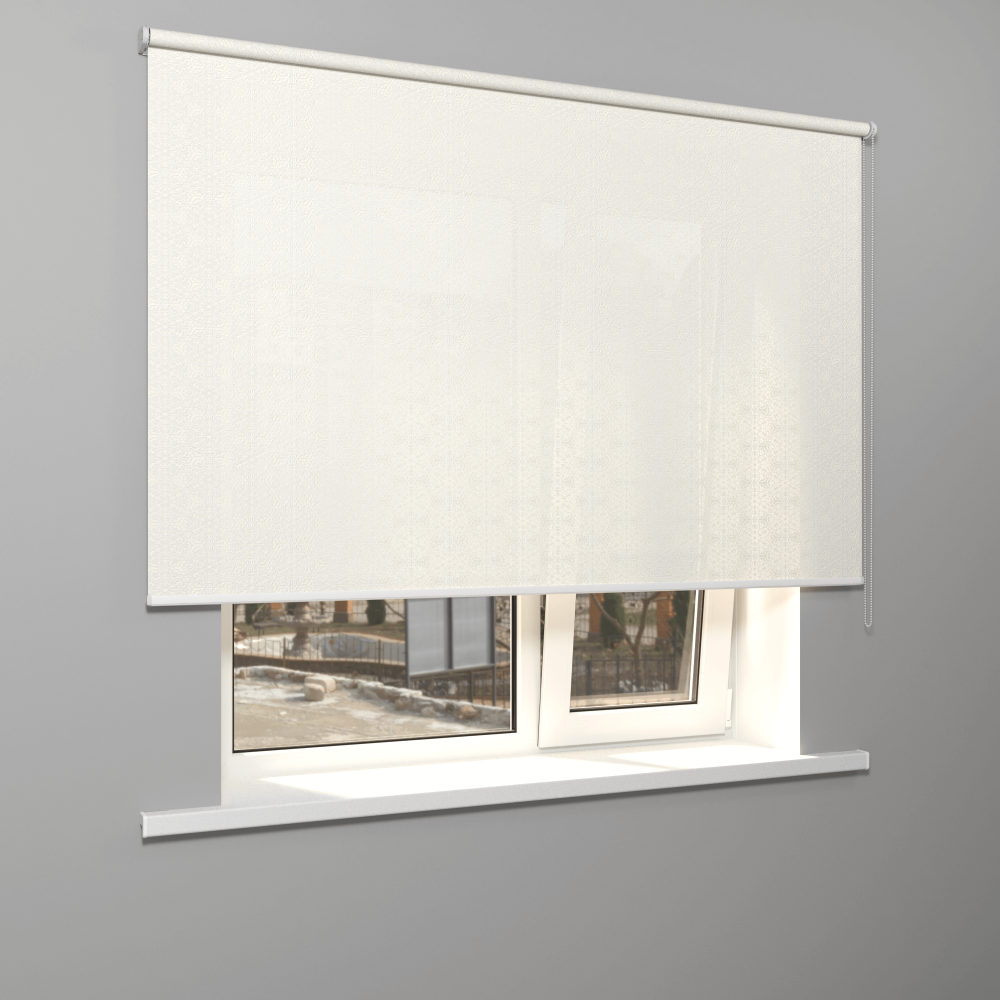 Рулонная штора «MGS» фурнитура Белая. Ткань коллекции «Пандора» Жемчуг глянец