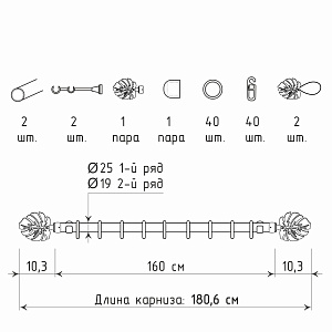 изображение двухрядный стеновой карниз для штор «монстера» хром матовый на olexdeco.ru