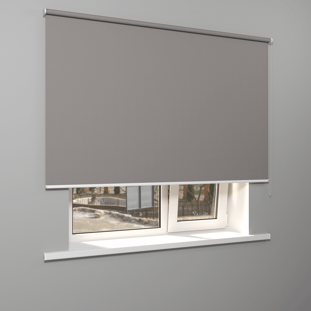 Рулонная штора «MGS» фурнитура Белая. Ткань коллекции «Плэин» Серый