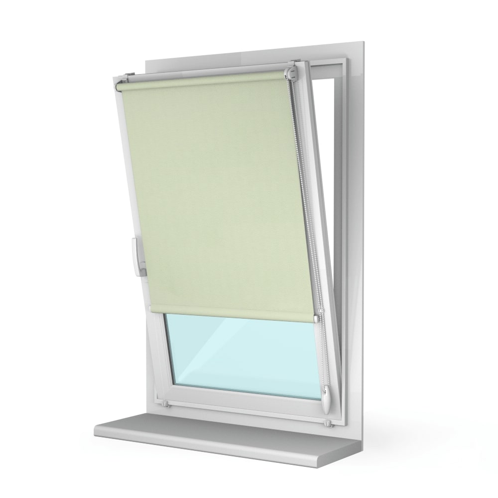 Рулонная штора «Мини» фурнитура Белая. Ткань коллекции «Пастель» Фисташка