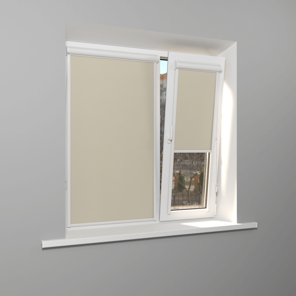 Рулонная штора «UNI 2» фурнитура Белая. Ткань коллекции «Плэин» Silver Blackout Айвори