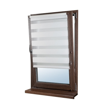 Рулонная штора «Мини День-Ночь» фурнитура Коричневая. Ткань коллекции «Саванна» Белый (компл. Besta)