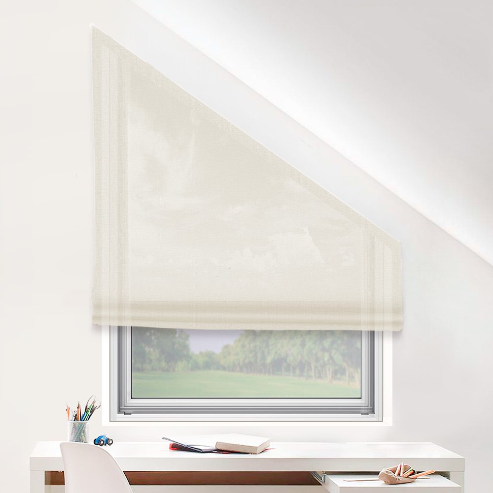 Римская штора Скос для мансардных окон индивидуальный размер «Тюль» Лен молочный