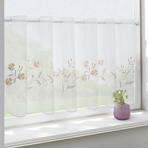 Штора-кафе «Romantik» персик с серым высота 45см