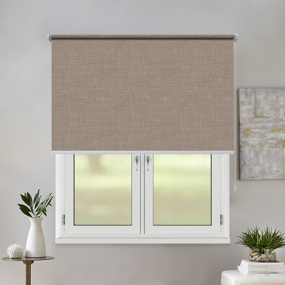 Рулонная штора «Toledo» ø28 фурнитура Белая. Ткань коллекции «Тэсиро» Бежевая