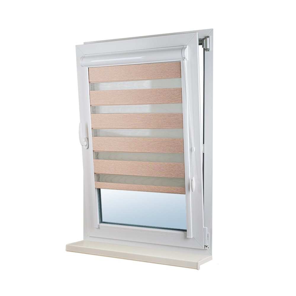 Рулонная штора «UNI 2 День-Ночь» фурнитура Белая. Ткань коллекции «Саванна» Шампань