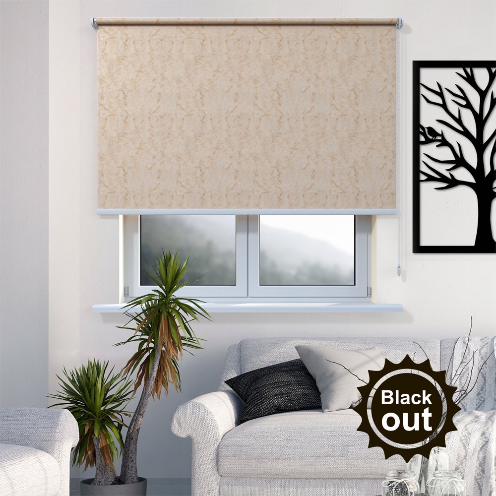 Рулонная штора «Toledo» ø28 фурнитура Белая. Ткань коллекции «Шелк Blackout» Кремовый