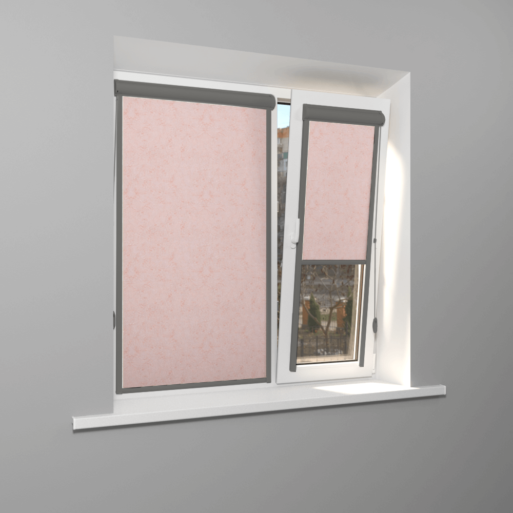 Рулонная штора «UNI 2» фурнитура Темно-серая. Ткань коллекции «Шелк» Персик