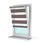 Рулонная штора «Мини День-Ночь» фурнитура Белая. Ткань коллекции «Соло» Мокка