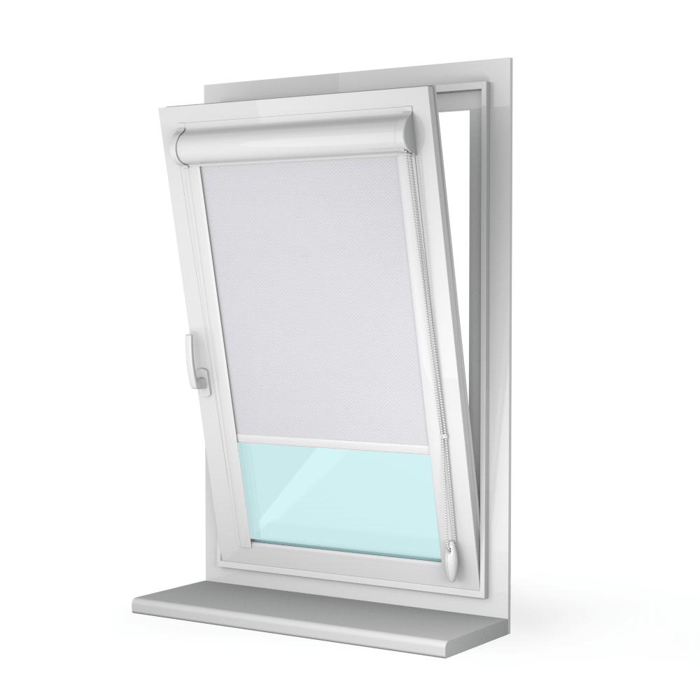 Рулонная штора «UNI 1» фурнитура Белый. Ткань коллекции «Аканта» Silver Blackout Белая