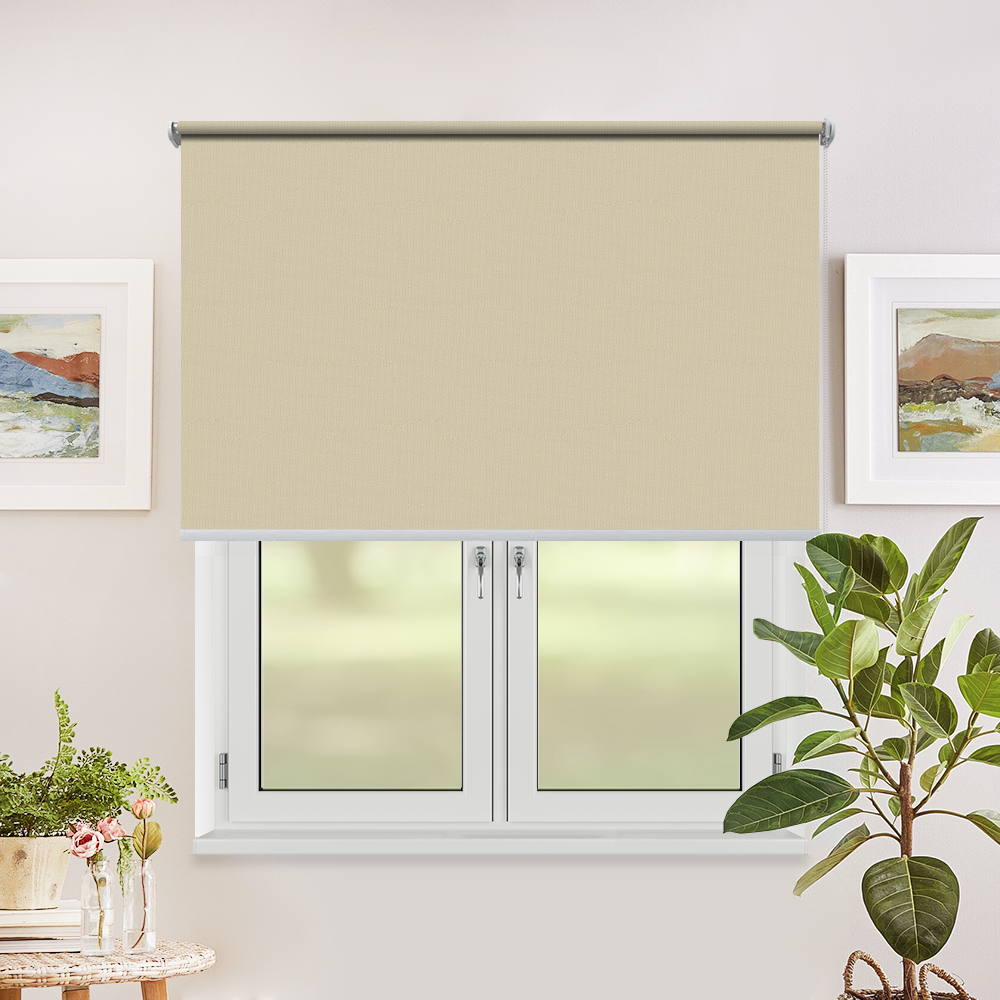 Рулонная штора «Toledo» ø28 фурнитура Белая. Ткань коллекции «Плэин» Айвори-беж