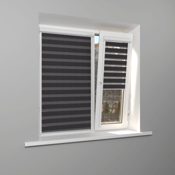 Рулонная штора «UNI 2 День-Ночь» фурнитура Белая. Ткань коллекции «Саванна» Черный (компл. Besta)