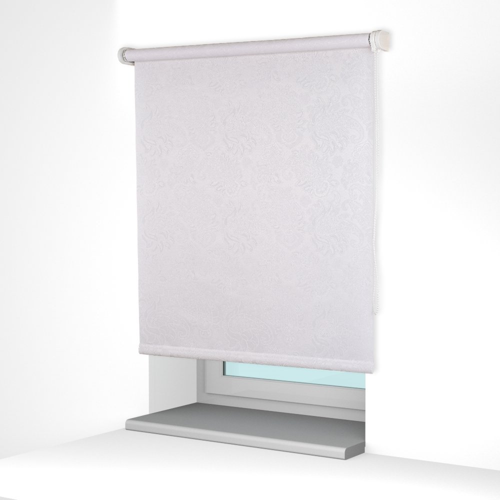 Рулонная штора «Стандарт» фурнитура Белая. Ткань коллекции «Арабеска» Белый