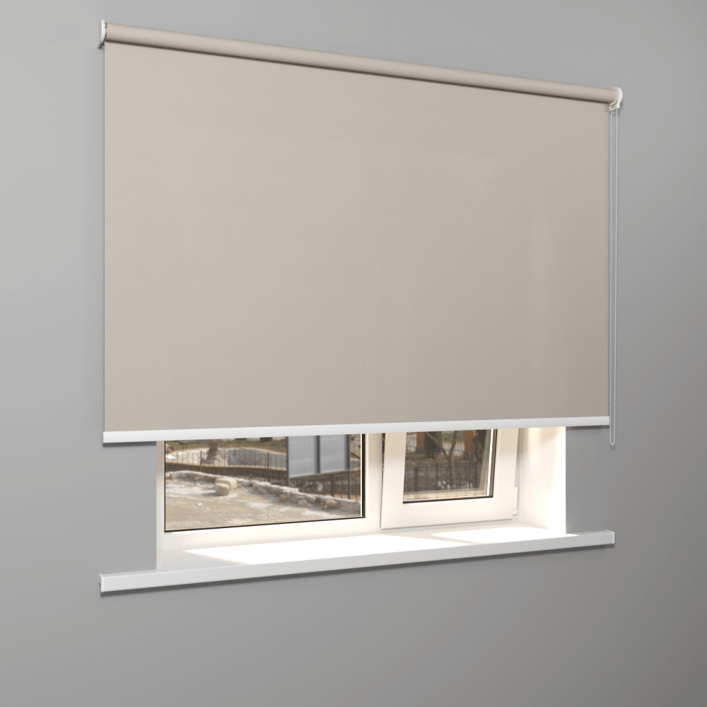 Рулонная штора «Moncada» ø38 фурнитура Белая. Ткань коллекции «Лен» Темно-бежевый