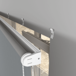 Рулонная штора «MGS» фурнитура Белая. Ткань коллекции «Плэин» Silver Blackout Серый