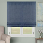 Римская штора черный подъемный механизм «Лен» Темно-синий