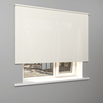 Рулонная штора «Стандарт» фурнитура Белая. Ткань коллекции «Пандора» Жемчуг