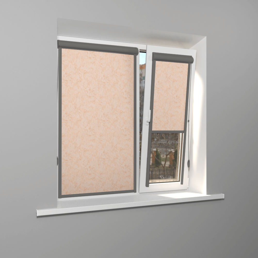 Рулонная штора «UNI 2» фурнитура Темно-серая. Ткань коллекции «Шелк» Blackout Кремовый 