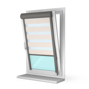 Рулонная штора «UNI 2 День-Ночь» фурнитура Темно-серая. Ткань коллекции «Соло» Шампань (компл. Besta)