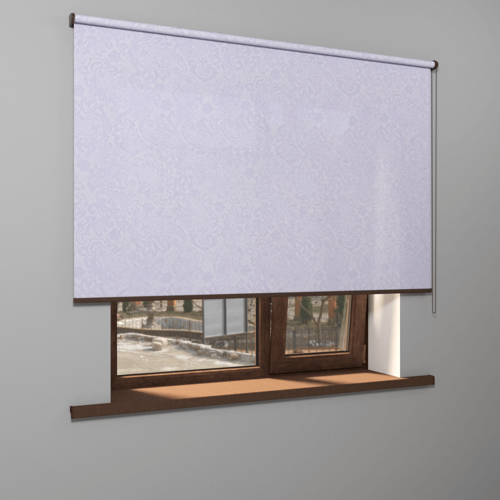 Рулонная штора «MGS» фурнитура Коричневая. Ткань коллекции «Арабеска» Белый