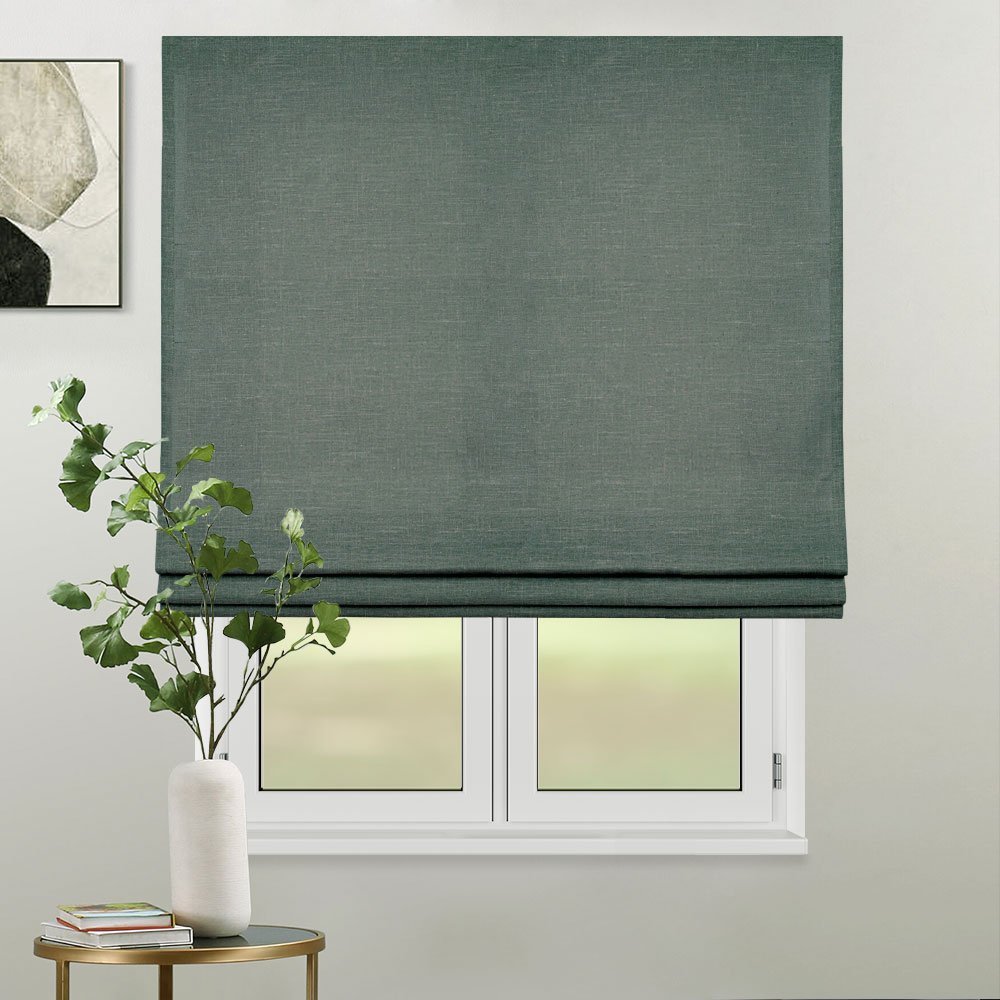 Римская штора черный подъемный механизм индивидуальный размер «Лен» Оливковый