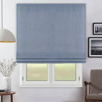 Римская штора черный подъемный механизм «Лен» Серо-синий