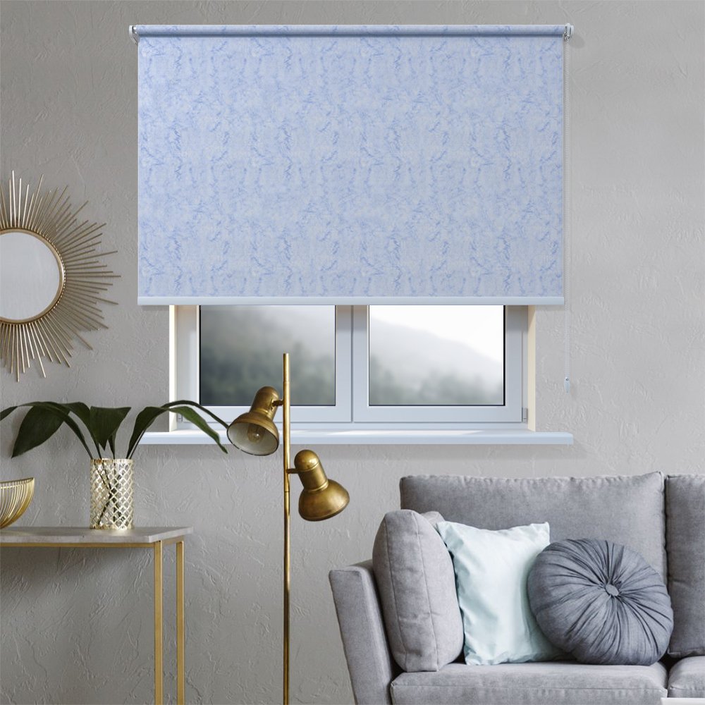 Рулонная штора «Toledo» ø28 фурнитура Белая. Ткань коллекции «Шелк» Голубой