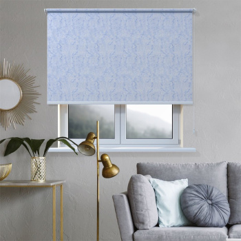 Рулонная штора «Toledo» ø28 фурнитура Белая. Ткань коллекции «Шелк» Голубой