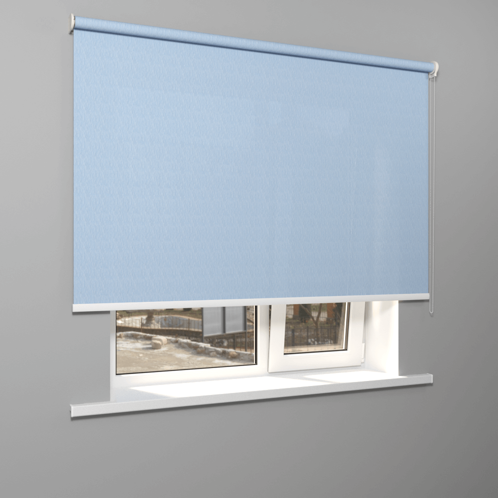 Рулонная штора «Moncada» ø38 фурнитура Белая. Ткань коллекции «Лазурь» Голубая