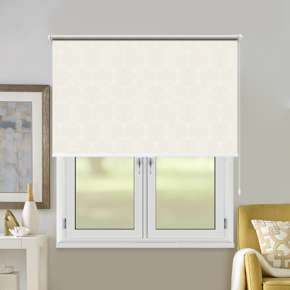 Рулонная штора «Toledo» ø28 фурнитура Белая. Ткань коллекции «Пандора» Жемчуг глянец