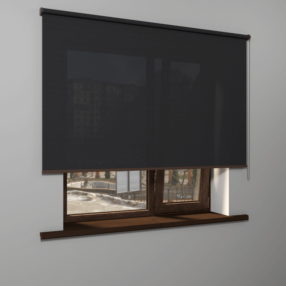 Рулонная штора «MGS» фурнитура Коричневая. Ткань коллекции «Тэсиро» Темно-серый