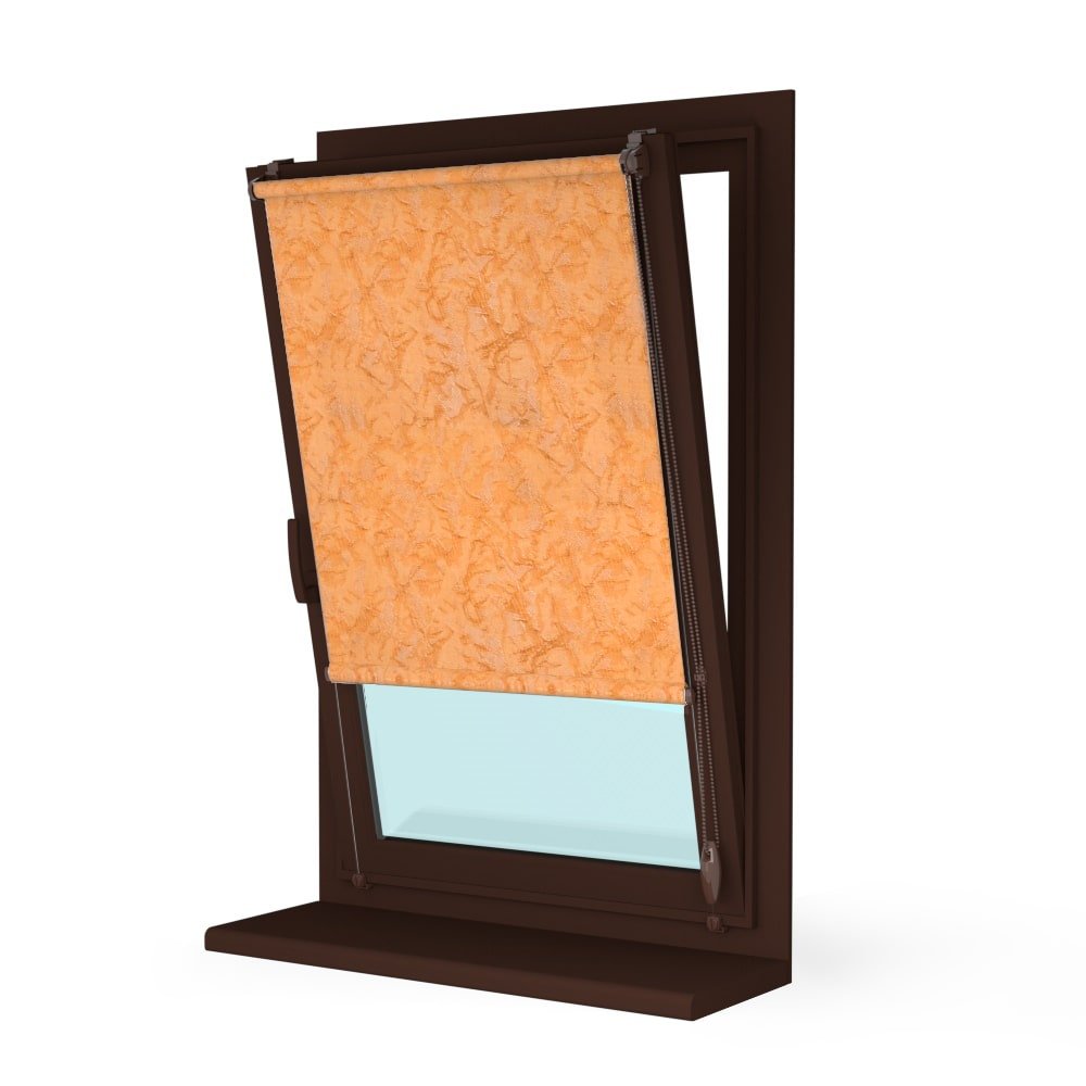 Рулонная штора «Мини» фурнитура Коричневая. Ткань коллекции «Шелк» Капучино