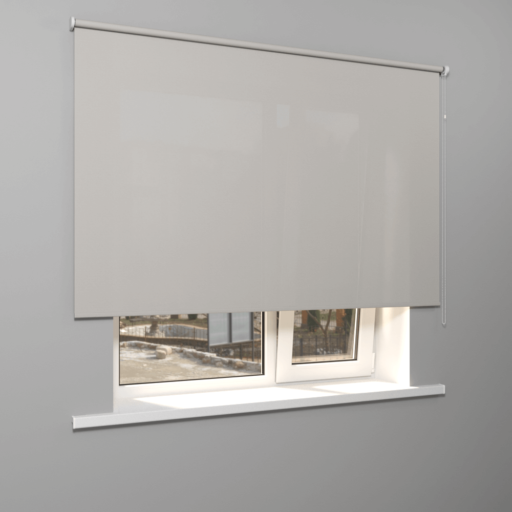 Рулонная штора «Стандарт» фурнитура Белая. Ткань коллекции «Плэин» Светло-серый