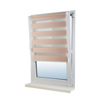 Рулонная штора «Мини День-Ночь» фурнитура Белая. Ткань коллекции «Саванна» Шампань (компл. Besta)