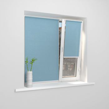 Рулонная штора «Мини» фурнитура Белая. Ткань коллекции «Плэин» Небесный (Компл. Besta)