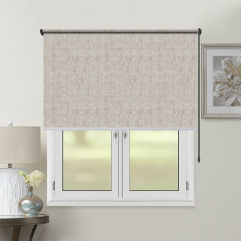 Рулонная штора «Toledo» ø28 фурнитура Черная. Ткань коллекции «Лен» Темно-бежевая (компл. Россия)