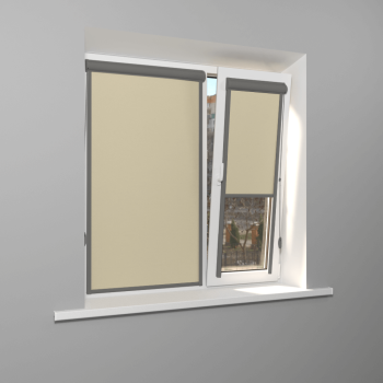 Рулонная штора «UNI 2» фурнитура Темно-серая. Ткань коллекции «Плэин» Айвори-беж (компл. Bestа)