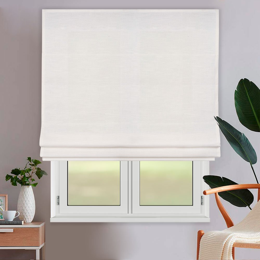 Римская штора черный подъемный механизм индивидуальный размер «Лен» Жемчужно-белый