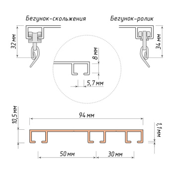 изображение трехрядный потолочный алюминиевый карниз на olexdeco.ru