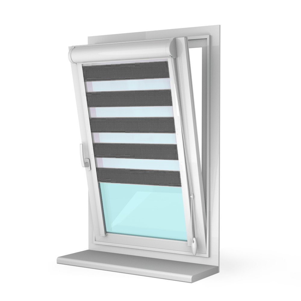 Рулонная штора «UNI 2 День-Ночь» фурнитура Белая. Ткань коллекции «Соло» Темно-серый