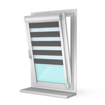 Рулонная штора «UNI 2 День-Ночь» фурнитура Белая. Ткань коллекции «Соло» Темно-серый