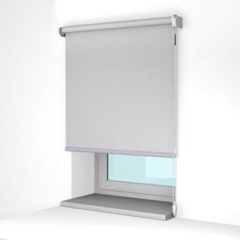 Рулонная штора «Стандарт» фурнитура Белая. Ткань коллекции «Аканта» Silver Blackout Белая 