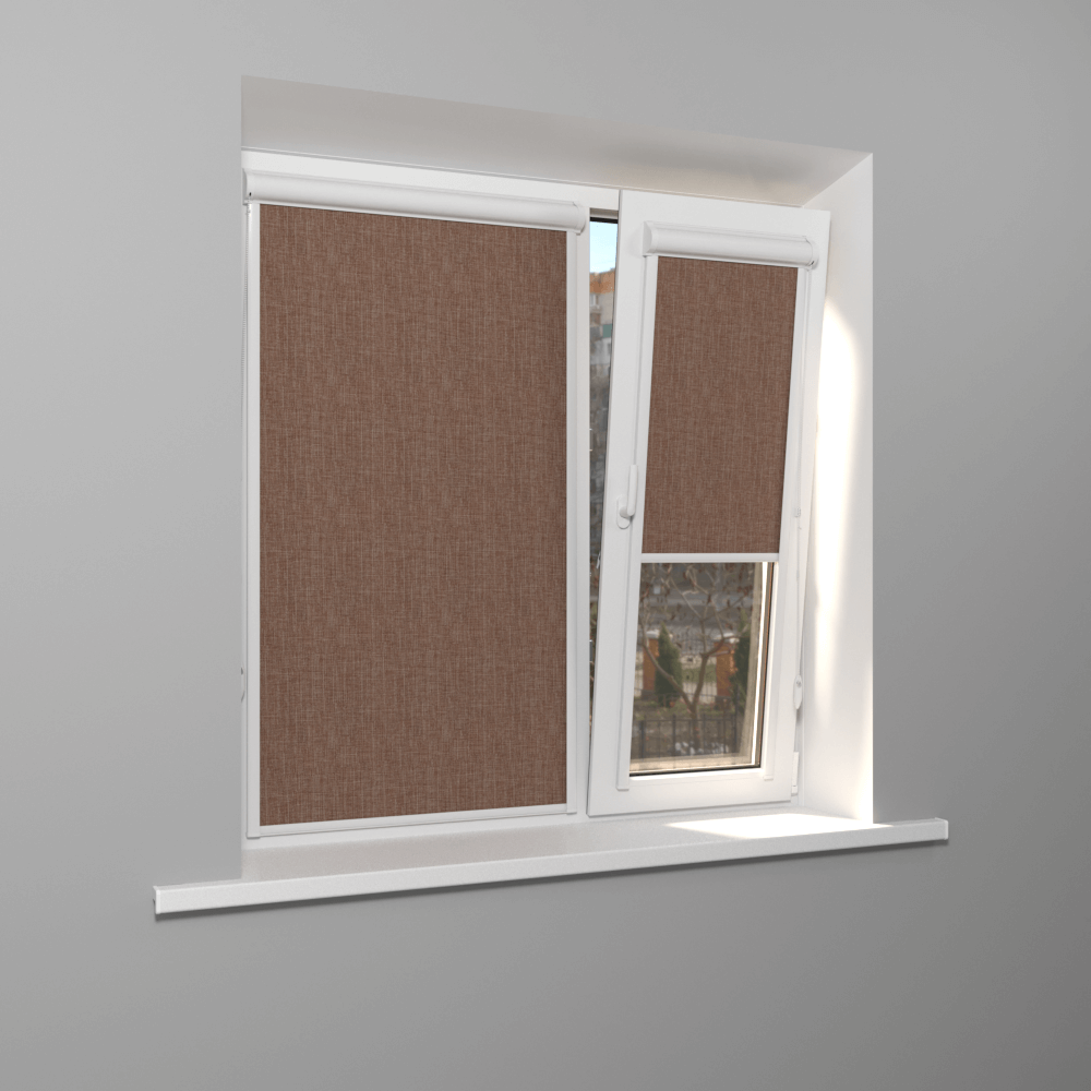 Рулонная штора «UNI 2» фурнитура Белая. Ткань коллекции «Тэсиро» Коричневый