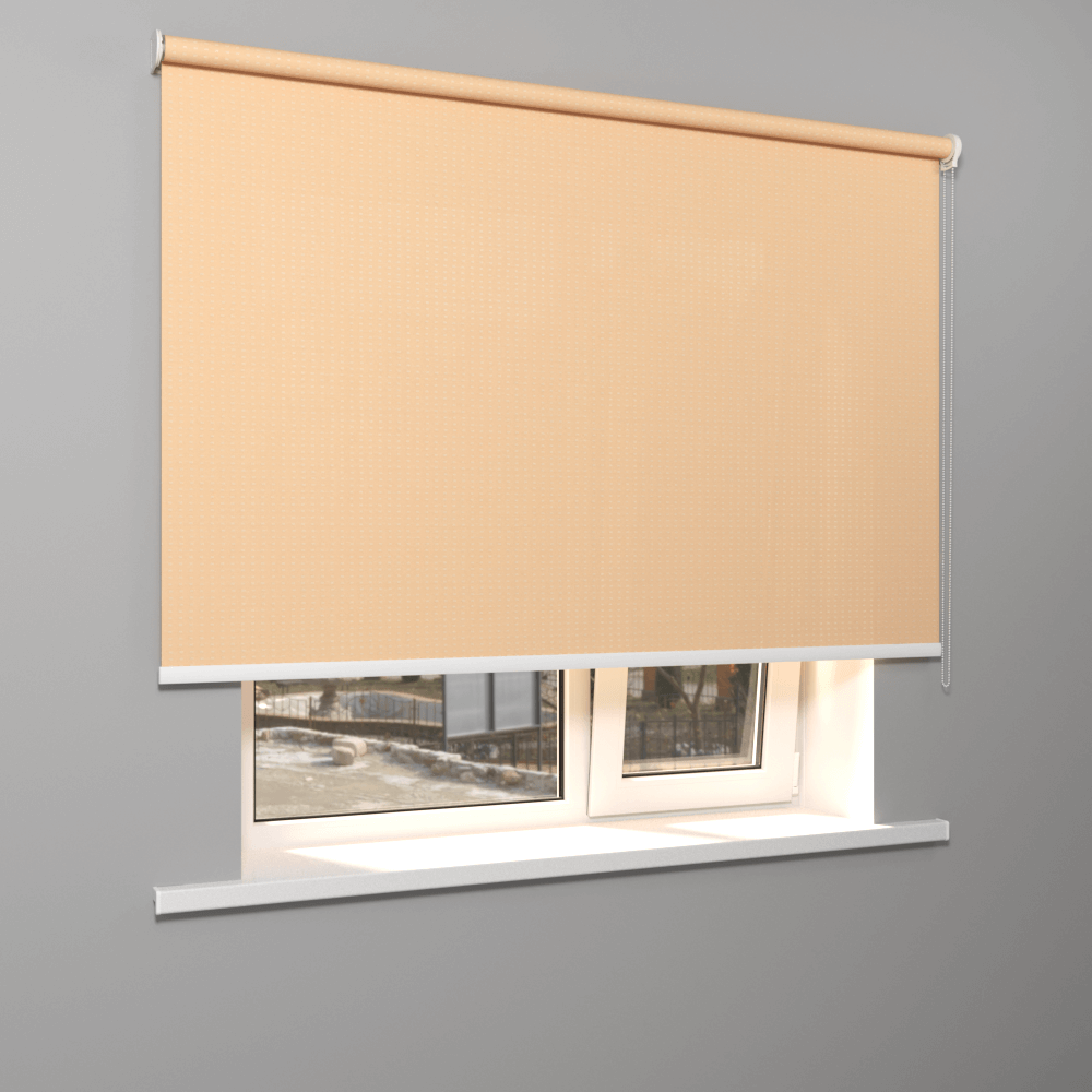 Рулонная штора «Moncada» ø38 фурнитура Белая. Ткань коллекции «Квадро» Бисквит