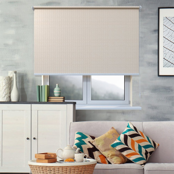 Рулонная штора «Toledo» ø28 фурнитура Белая. Ткань коллекции «Квадро» Бисквит