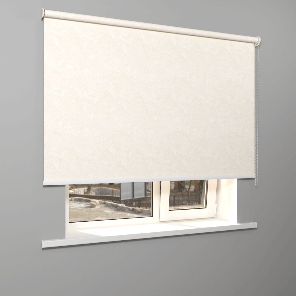 Рулонная штора «Moncada» ø38 фурнитура Белая. Ткань коллекции «Шелк» Жемчуг