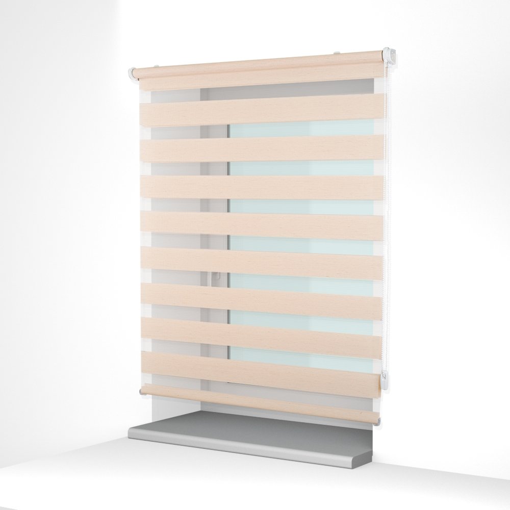 Рулонная штора «MGS День-Ночь» фурнитура Белая. Ткань коллекции «Соло» Лен