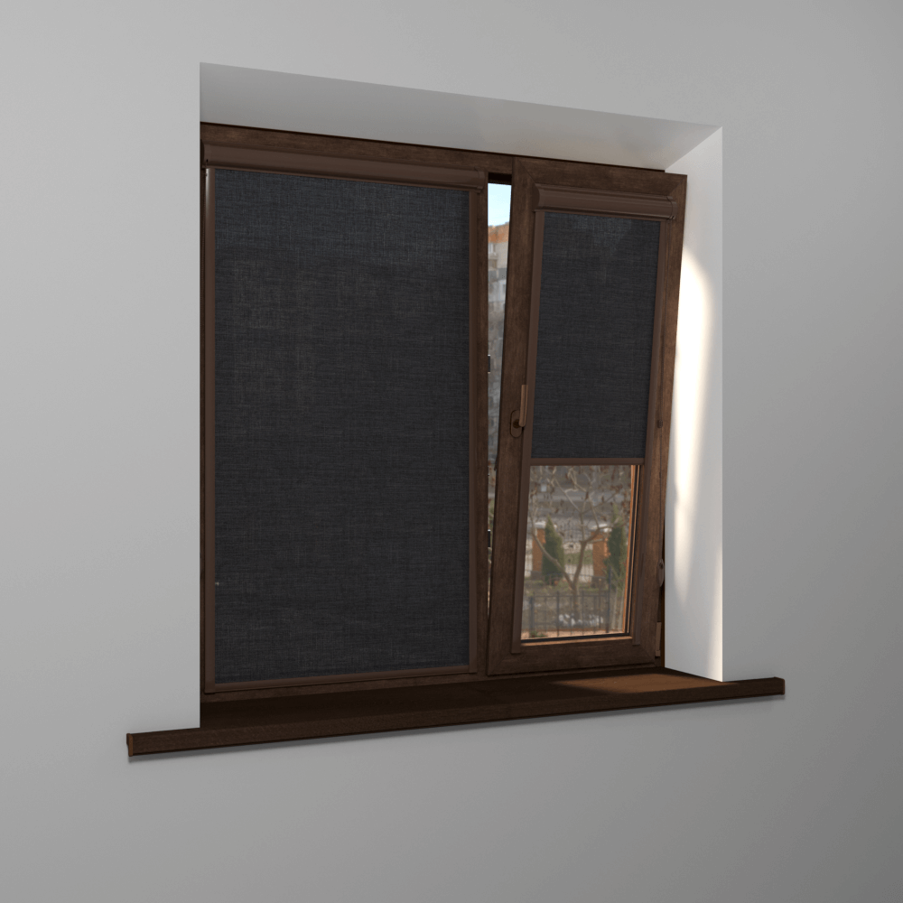 Рулонная штора «UNI 2» фурнитура Коричневая. Ткань коллекции «Тэсиро» Темно-серый