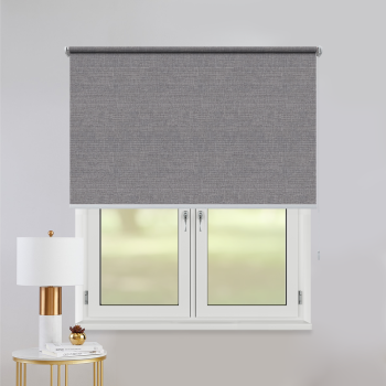 Рулонная штора «Rutroller» ø44 фурнитура Белая. Ткань коллекции «Тэсиро» Светло-серая (компл. Россия)